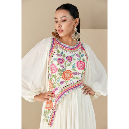 Suruchi Parakh Womens Off White Embroidered Maxi Dress