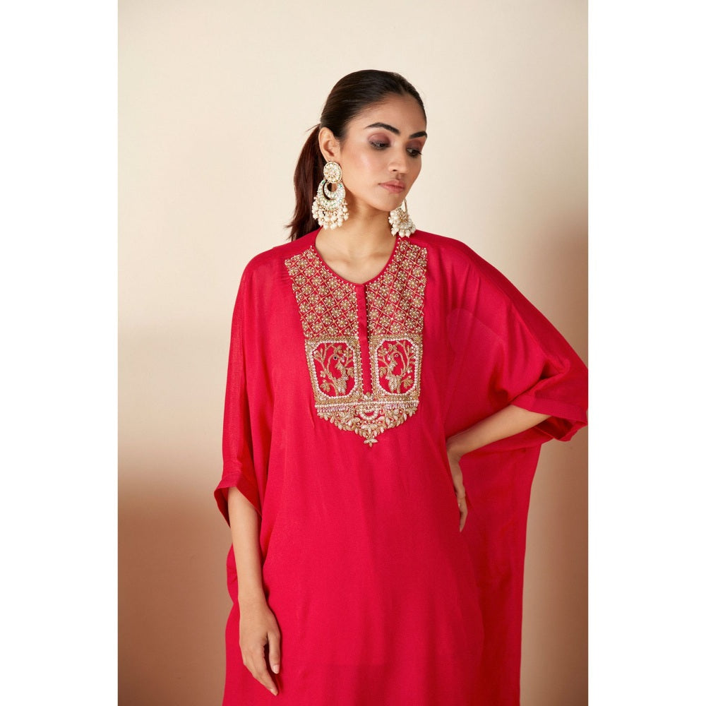 Suruchi Parakh Womens Red Embellished Kaftan with Inner and Palazzo (Set of 3)