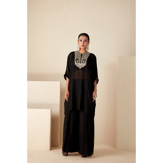 Suruchi Parakh Womens Black Embellished Kaftan with Inner and Palazzo (Set of 3)