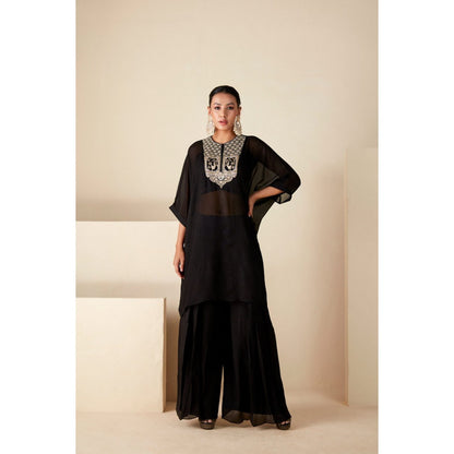 Suruchi Parakh Womens Black Embellished Kaftan with Inner and Palazzo (Set of 3)