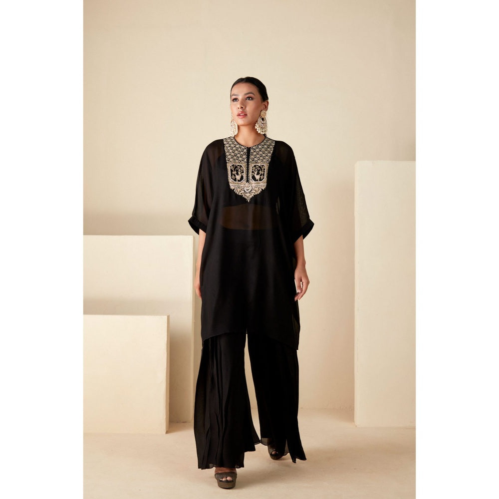 Suruchi Parakh Womens Black Embellished Kaftan with Inner and Palazzo (Set of 3)