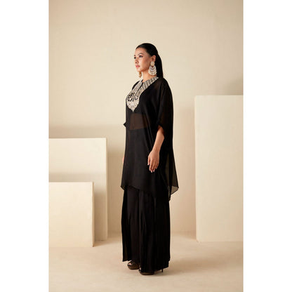 Suruchi Parakh Womens Black Embellished Kaftan with Inner and Palazzo (Set of 3)