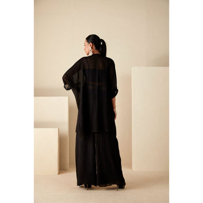 Suruchi Parakh Womens Black Embellished Kaftan with Inner and Palazzo (Set of 3)