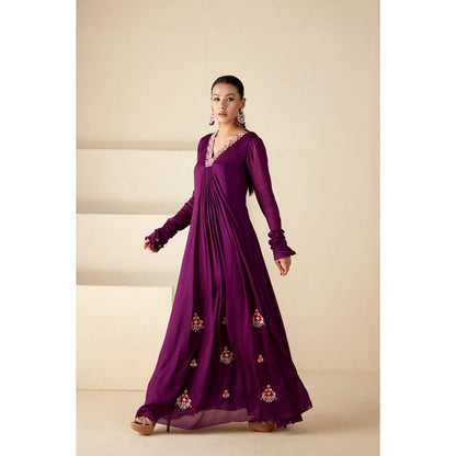 Suruchi Parakh Wine Solid Full Sleeves Maxi Dress