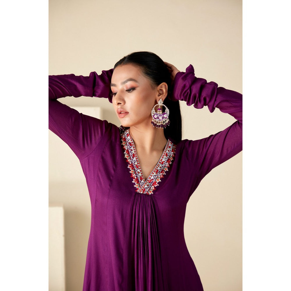 Suruchi Parakh Wine Solid Full Sleeves Maxi Dress