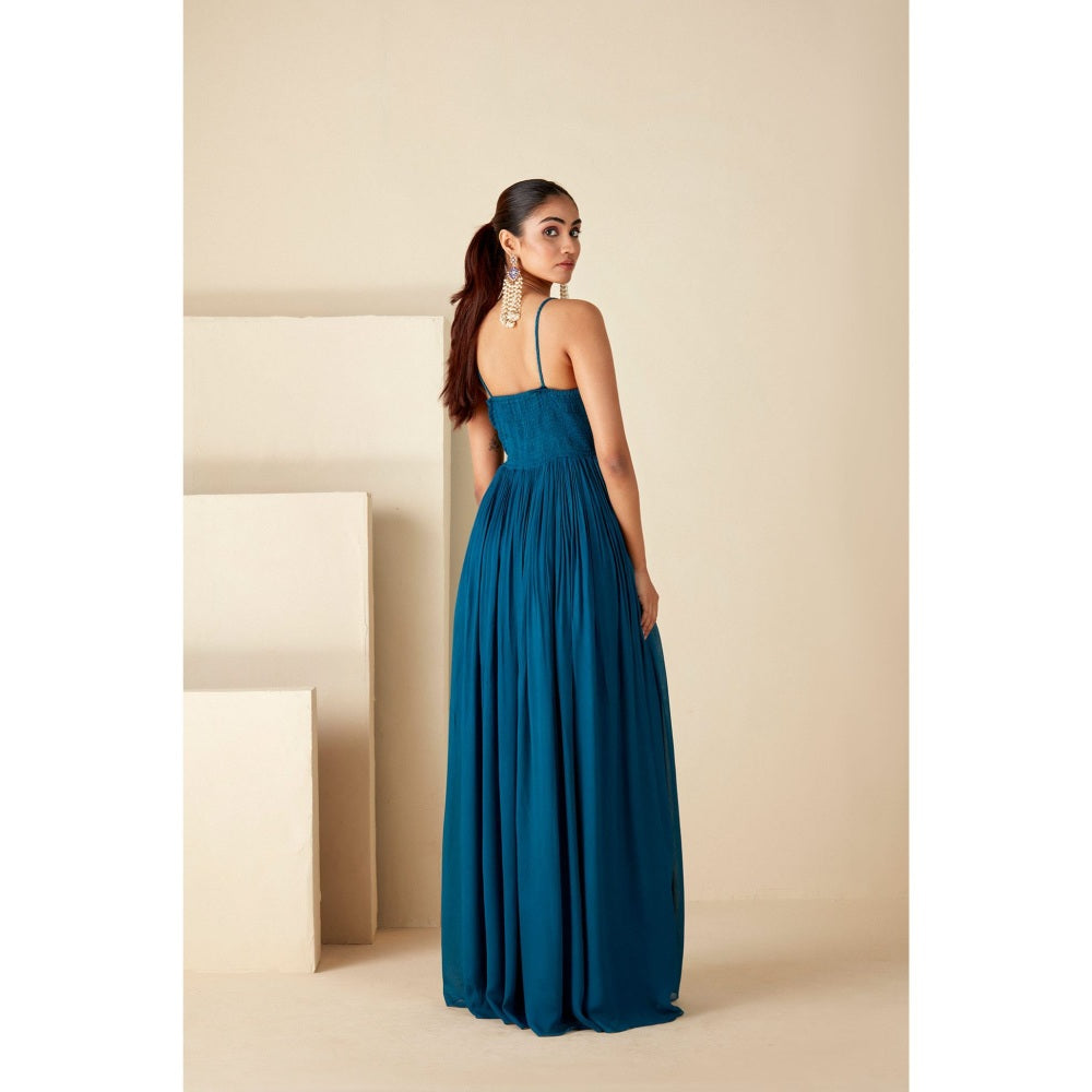 Suruchi Parakh Womens Teal Embroidered Maxi Dress