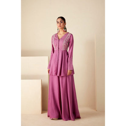 Suruchi Parakh Womens Pink Embroidered Peplum Top and Palazzo (Set of 2)