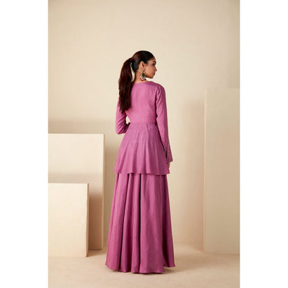 Suruchi Parakh Womens Pink Embroidered Peplum Top and Palazzo (Set of 2)