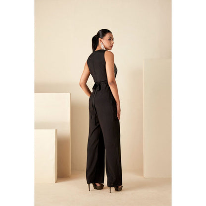 Suruchi Parakh Black Embellished Jumpsuit with Belt (Set of 2)