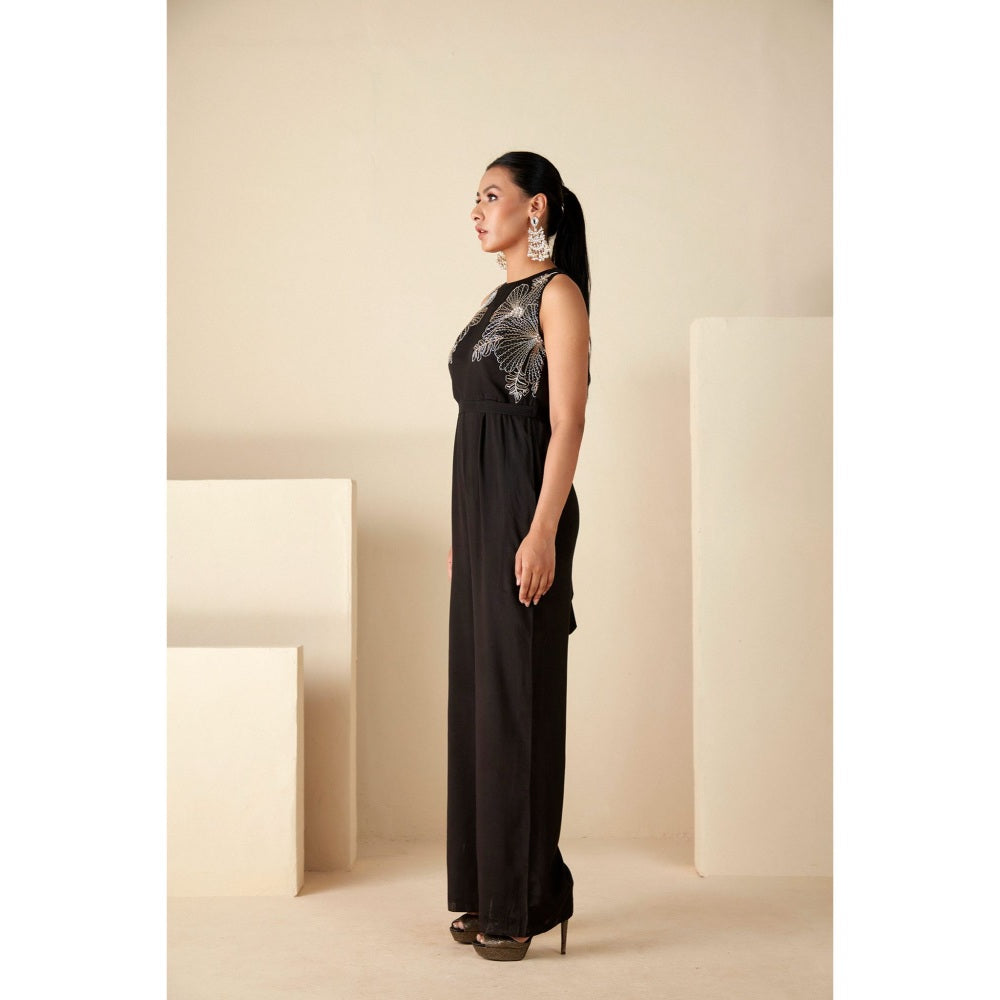 Suruchi Parakh Black Embellished Jumpsuit with Belt (Set of 2)