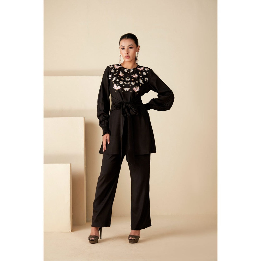 Suruchi Parakh Womens Black Embellished Round Neck Co-ord (Set of 2)