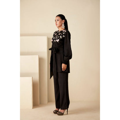 Suruchi Parakh Womens Black Embellished Round Neck Co-ord (Set of 2)