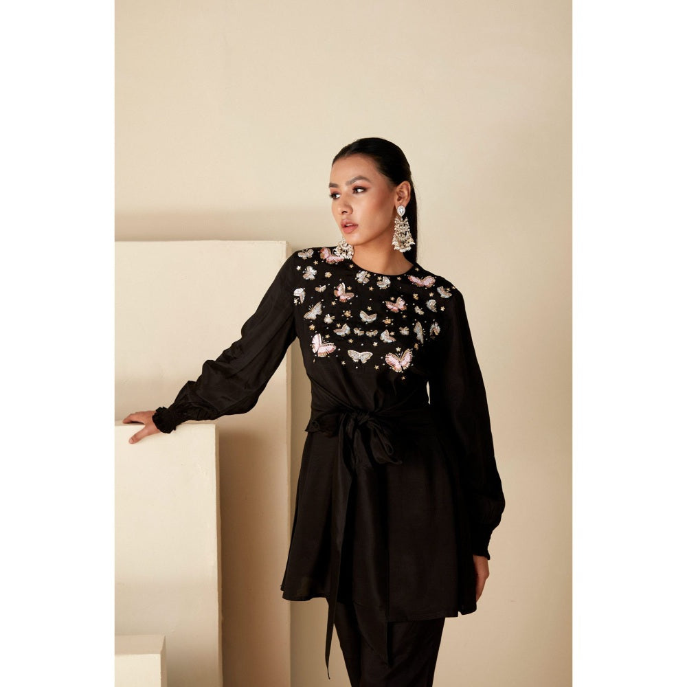 Suruchi Parakh Womens Black Embellished Round Neck Co-ord (Set of 2)
