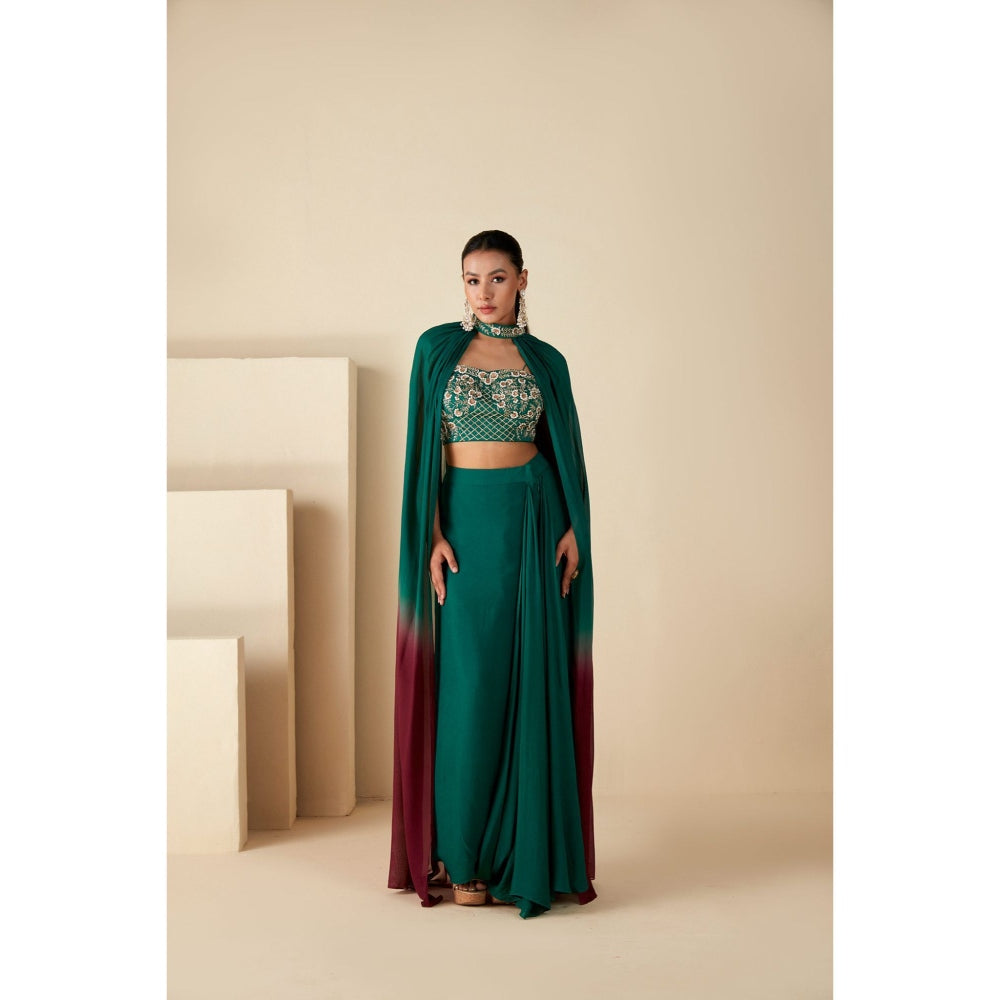 Suruchi Parakh Womens Green Embellished Crop Top with Skirt and Dupatta (Set of 3)