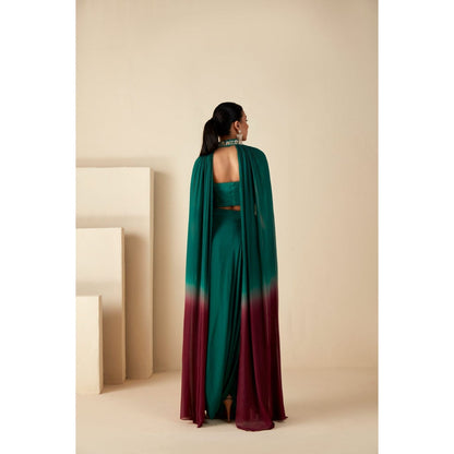 Suruchi Parakh Womens Green Embellished Crop Top with Skirt and Dupatta (Set of 3)