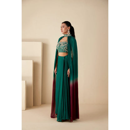 Suruchi Parakh Womens Green Embellished Crop Top with Skirt and Dupatta (Set of 3)