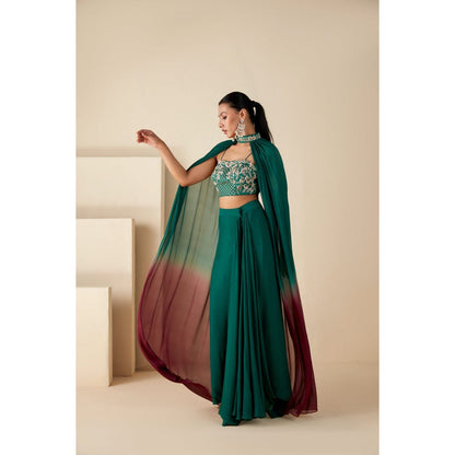 Suruchi Parakh Womens Green Embellished Crop Top with Skirt and Dupatta (Set of 3)