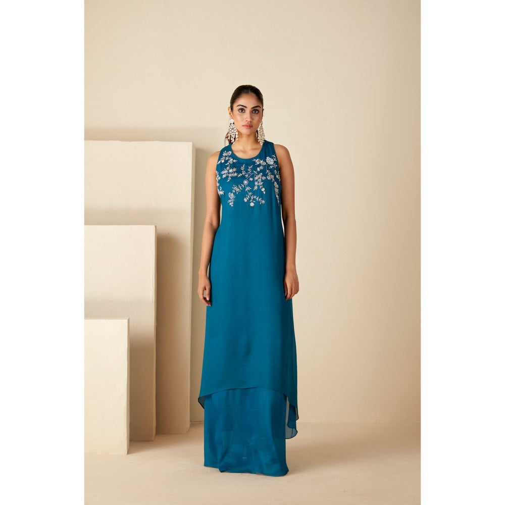 Suruchi Parakh Womens Teal Embroidered Maxi Dress
