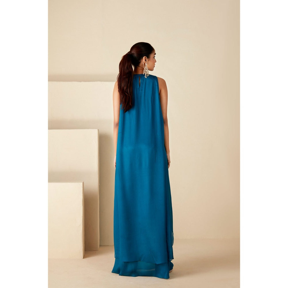 Suruchi Parakh Womens Teal Embroidered Maxi Dress