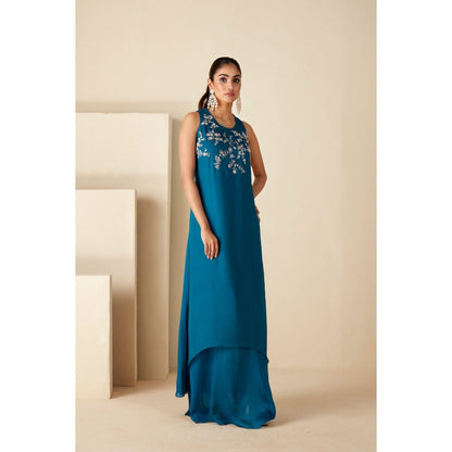 Suruchi Parakh Womens Teal Embroidered Maxi Dress