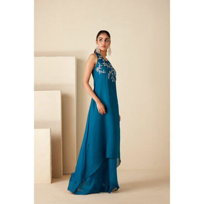 Suruchi Parakh Womens Teal Embroidered Maxi Dress
