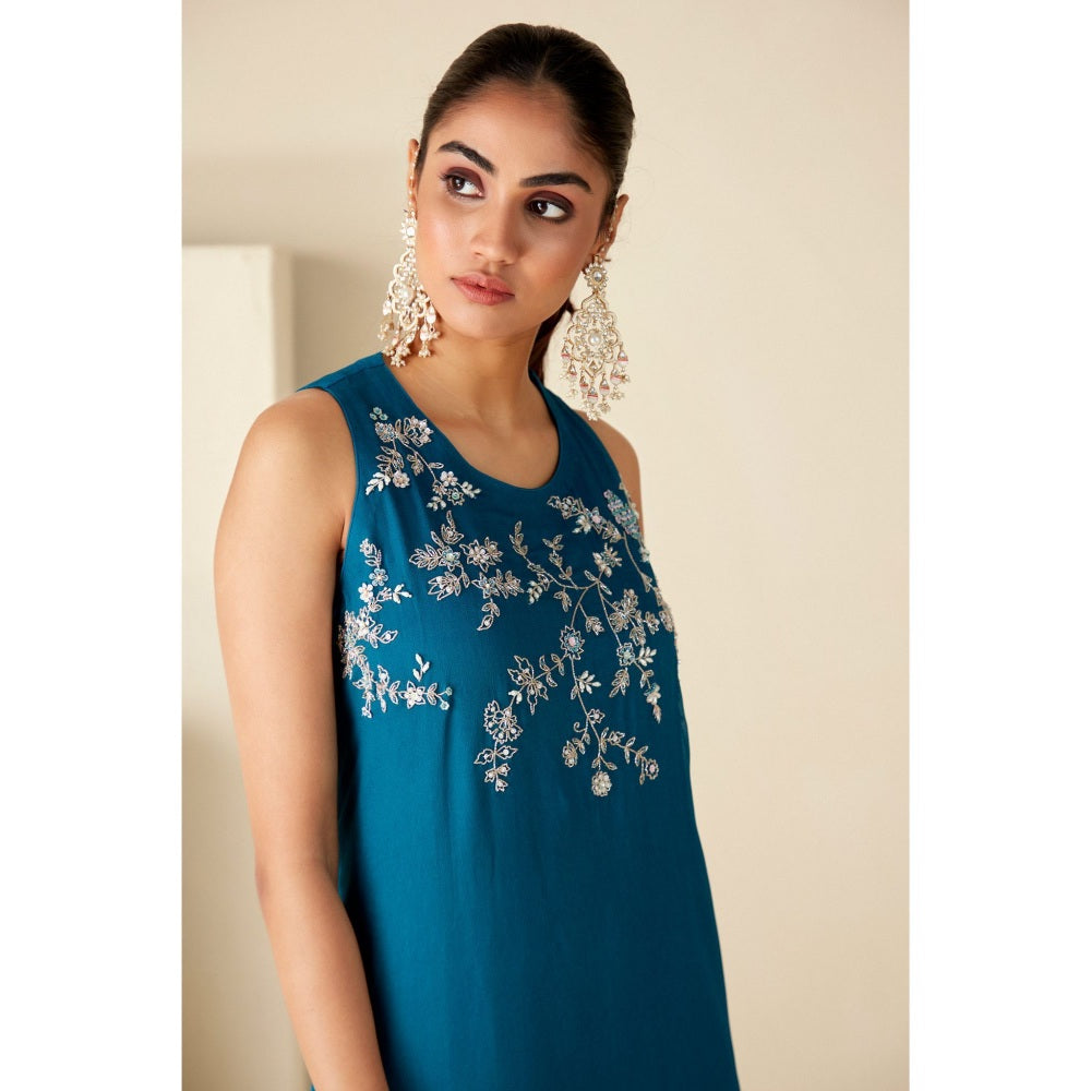 Suruchi Parakh Womens Teal Embroidered Maxi Dress