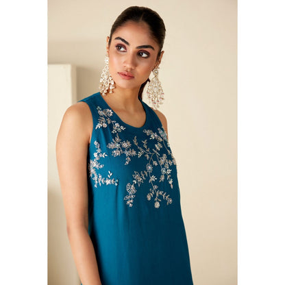 Suruchi Parakh Womens Teal Embroidered Maxi Dress