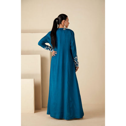 Suruchi Parakh Teal Jacket with Blouse and Palazzo (Set of 3)