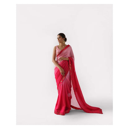 Suruchi Parakh Pink Sequined Saree with Blouse and Petticoat with Stitched