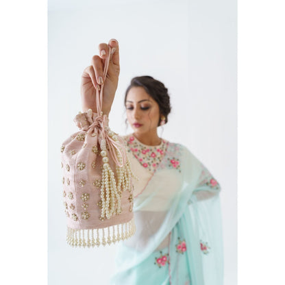 Suruchi Parakh Blue Embroidered Saree with Blouse and Petticoat with Stitched