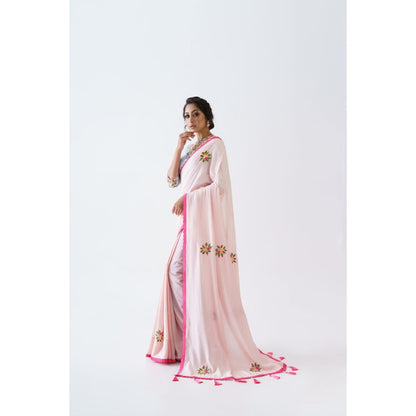 Suruchi Parakh Pink Embroidered Saree with Blouse and Petticoat with Stitched