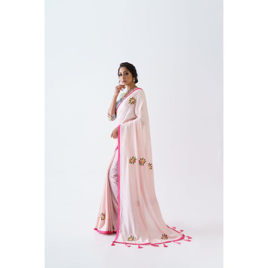 Suruchi Parakh Pink Embroidered Saree with Blouse and Petticoat with Stitched