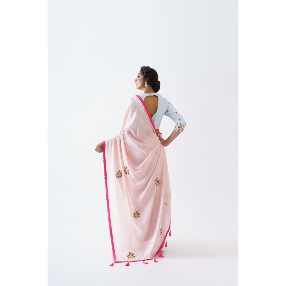 Suruchi Parakh Pink Embroidered Saree with Blouse and Petticoat with Stitched
