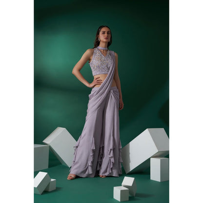 Suruchi Parakh Embroidered Pre Drape Saree with Blouse and Petticoat with Stitched