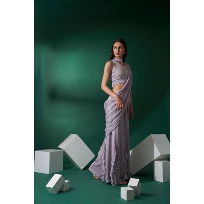 Suruchi Parakh Embroidered Pre Drape Saree with Blouse and Petticoat with Stitched