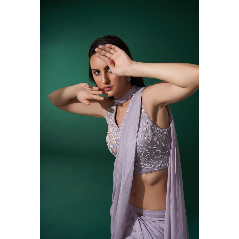 Suruchi Parakh Embroidered Pre Drape Saree with Blouse and Petticoat with Stitched