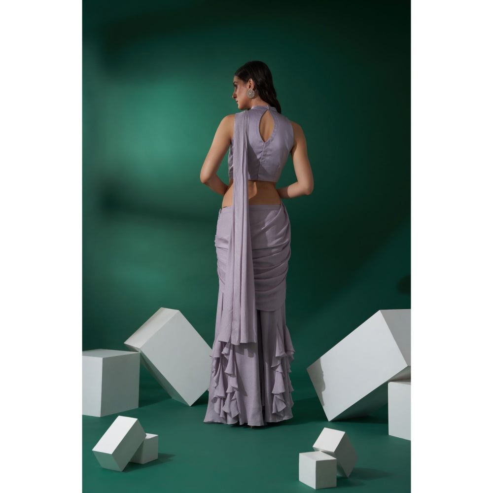 Suruchi Parakh Embroidered Pre Drape Saree with Blouse and Petticoat with Stitched