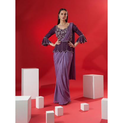 Suruchi Parakh Purple Embroidered Pre Drape Saree and Blouse with Stitched