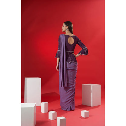 Suruchi Parakh Purple Embroidered Pre Drape Saree and Blouse with Stitched