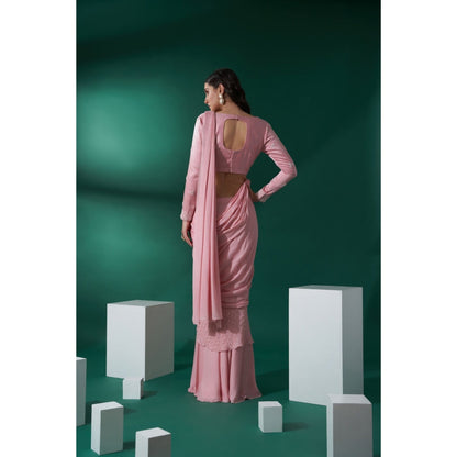 Suruchi Parakh Pink Embroidered Pre Drape Saree and Blouse with Stitched