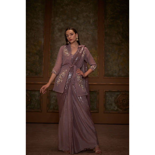 Suruchi Parakh Mauve Embroidered Pre Drape Saree Belt with Jacket and Blouse with Stitched
