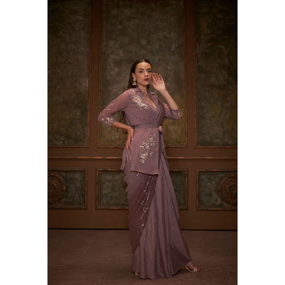 Suruchi Parakh Mauve Embroidered Pre Drape Saree Belt with Jacket and Blouse with Stitched