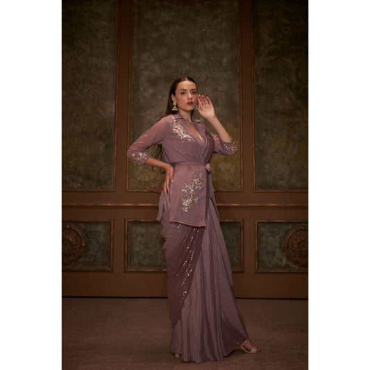 Suruchi Parakh Mauve Embroidered Pre Drape Saree Belt with Jacket and Blouse with Stitched
