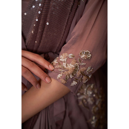 Suruchi Parakh Mauve Embroidered Pre Drape Saree Belt with Jacket and Blouse with Stitched