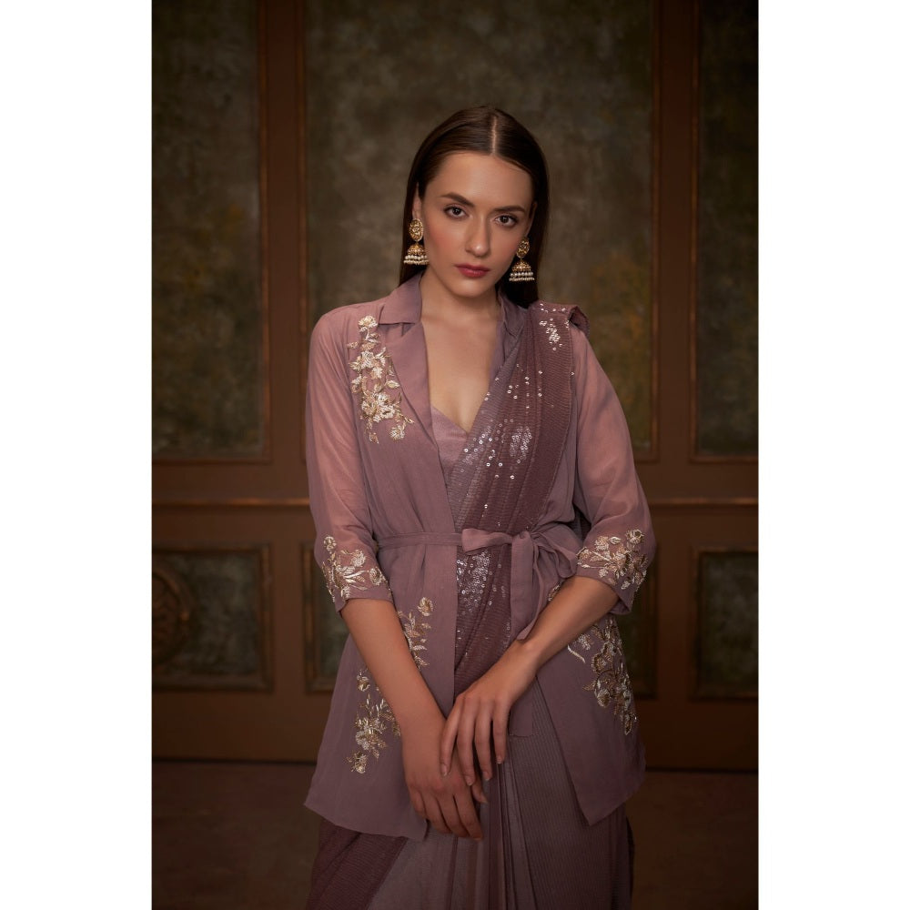 Suruchi Parakh Mauve Embroidered Pre Drape Saree Belt with Jacket and Blouse with Stitched