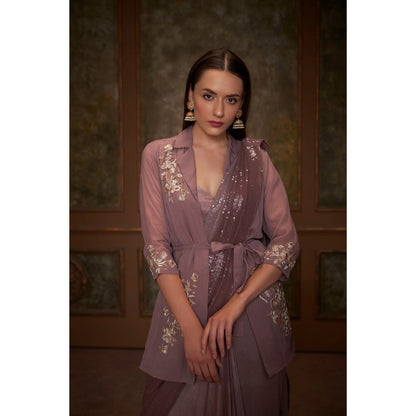 Suruchi Parakh Mauve Embroidered Pre Drape Saree Belt with Jacket and Blouse with Stitched