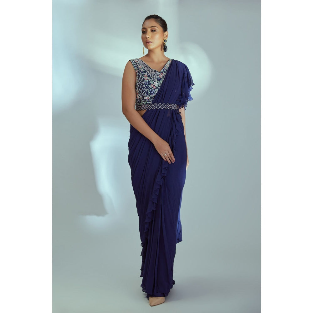 Suruchi Parakh Embroidered Pre Drape Saree with Stitched Blouse and Belt with Stitched