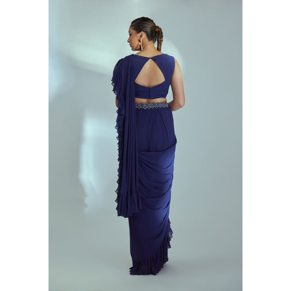 Suruchi Parakh Embroidered Pre Drape Saree with Stitched Blouse and Belt with Stitched
