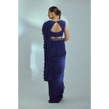Suruchi Parakh Embroidered Pre Drape Saree with Stitched Blouse and Belt with Stitched