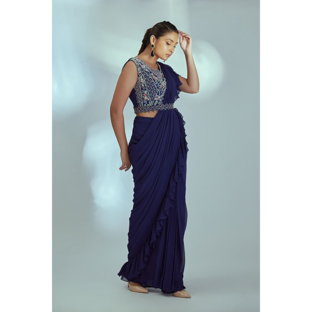 Suruchi Parakh Embroidered Pre Drape Saree with Stitched Blouse and Belt with Stitched